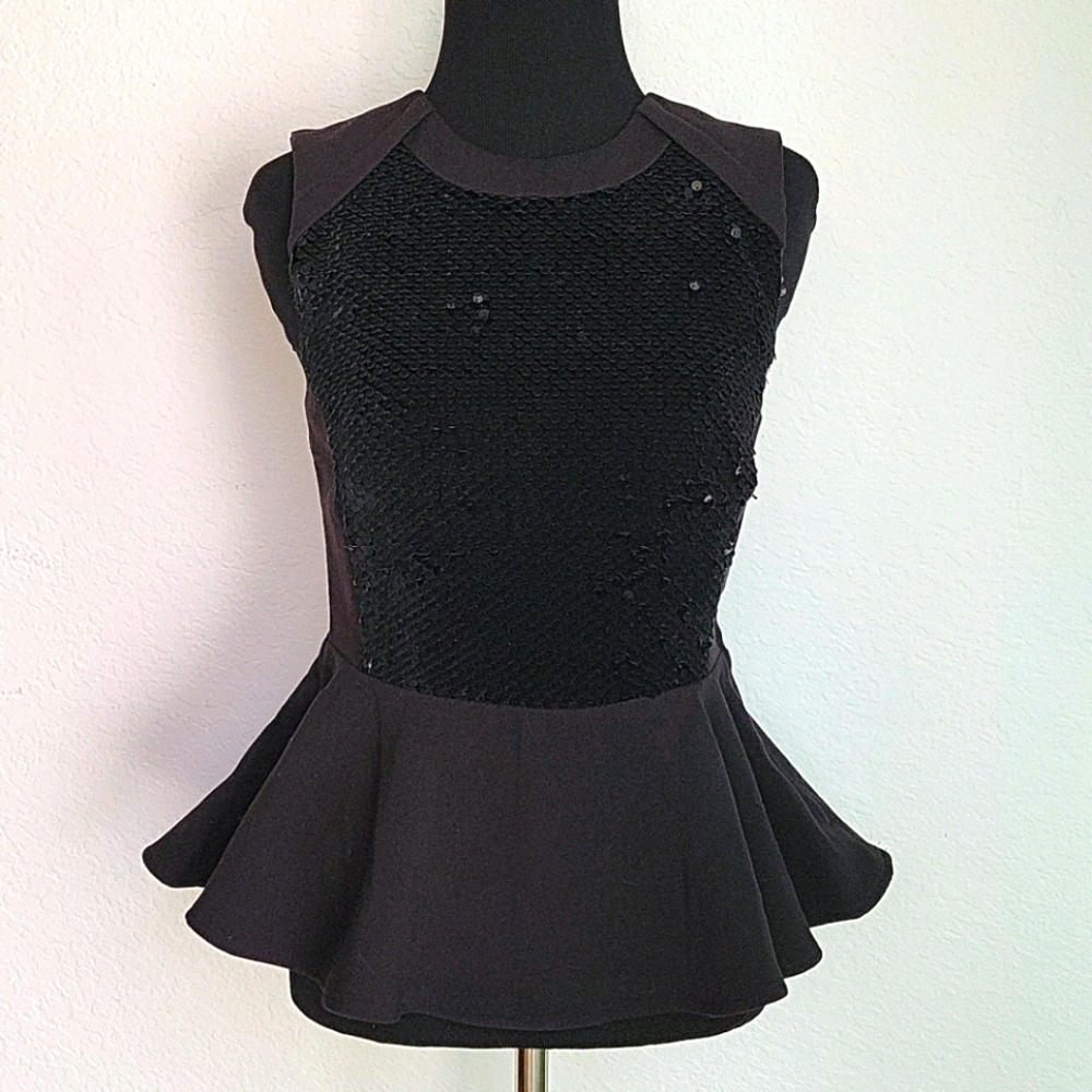 NWT H&M Black Sequin Peplum Top Open Back